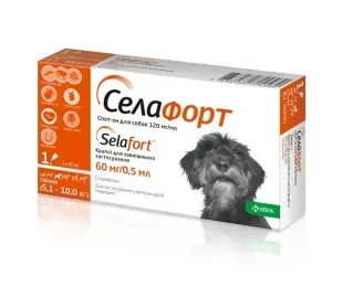Селафорт спот-он, 60 мг/0,5 мл, для собак вагою 5,1 - 10 кг, 1 піпетка &mdash;