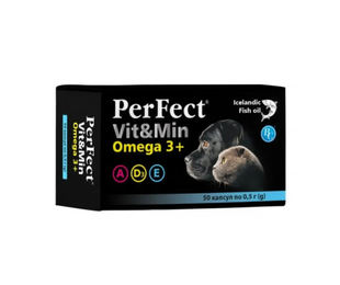 Perfect Vit&Min Omega 3+A+D3+E вітаміни для собак і кішок з риб'ячим жиром, 50 капсул по 0,5 гр &mdash;