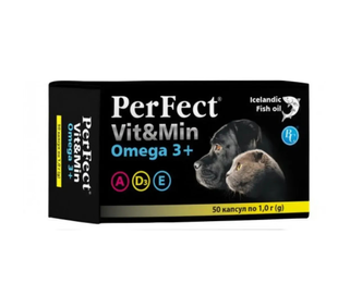 Perfect Vit&Min Omega 3+A+D3+E вітаміни для собак і кішок з риб'ячим жиром, 50 капсул по 1 гр &mdash;