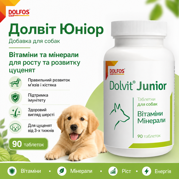 Долвіт Юніор (Dolvit Junior) вітаміни та мінерали для росту цуценят 90 таблеток
