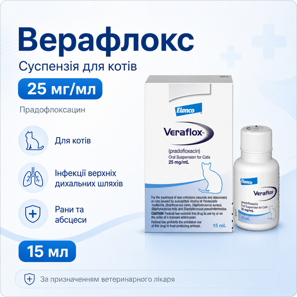 Верафлокс (Veraflox) 25 мг/мл 15 мл суспензія з прадофлоксацином для котів